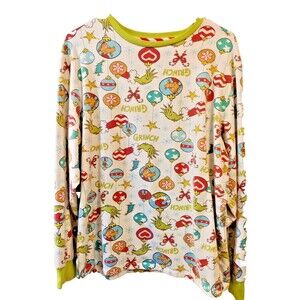 Men's The Grinch Dr. Seuss L/S White Pajama/Lounge Shirt - L 42-44